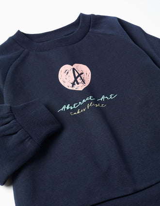 Sweat Cardada com Estampado com Relevo para Menina, Azul-Escuro