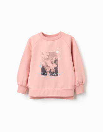 Sweat cardada com estampado frontal para menina, laranja-salmão