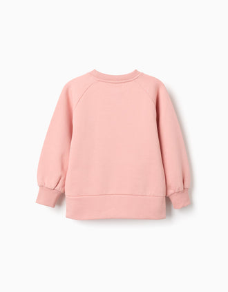 Sweat cardada com estampado frontal para menina, laranja-salmão