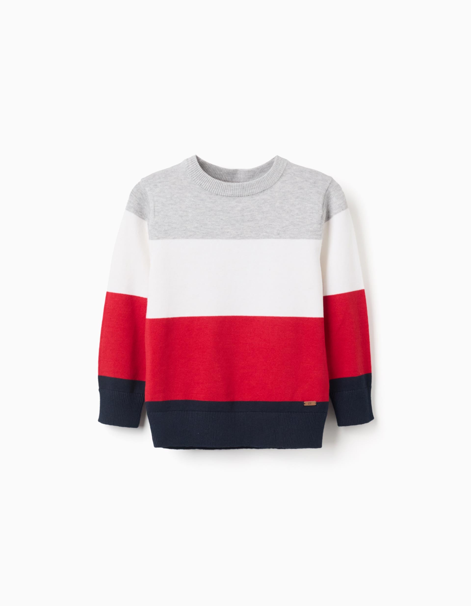 Camisola de malha às riscas para menino, cinza/branco/vermelho/azul