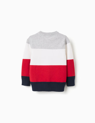 Camisola de malha às riscas para menino, cinza/branco/vermelho/azul
