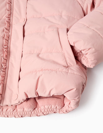 Chaqueta Acolchada con Capucha y Forro Polar para Niña, Rosa
