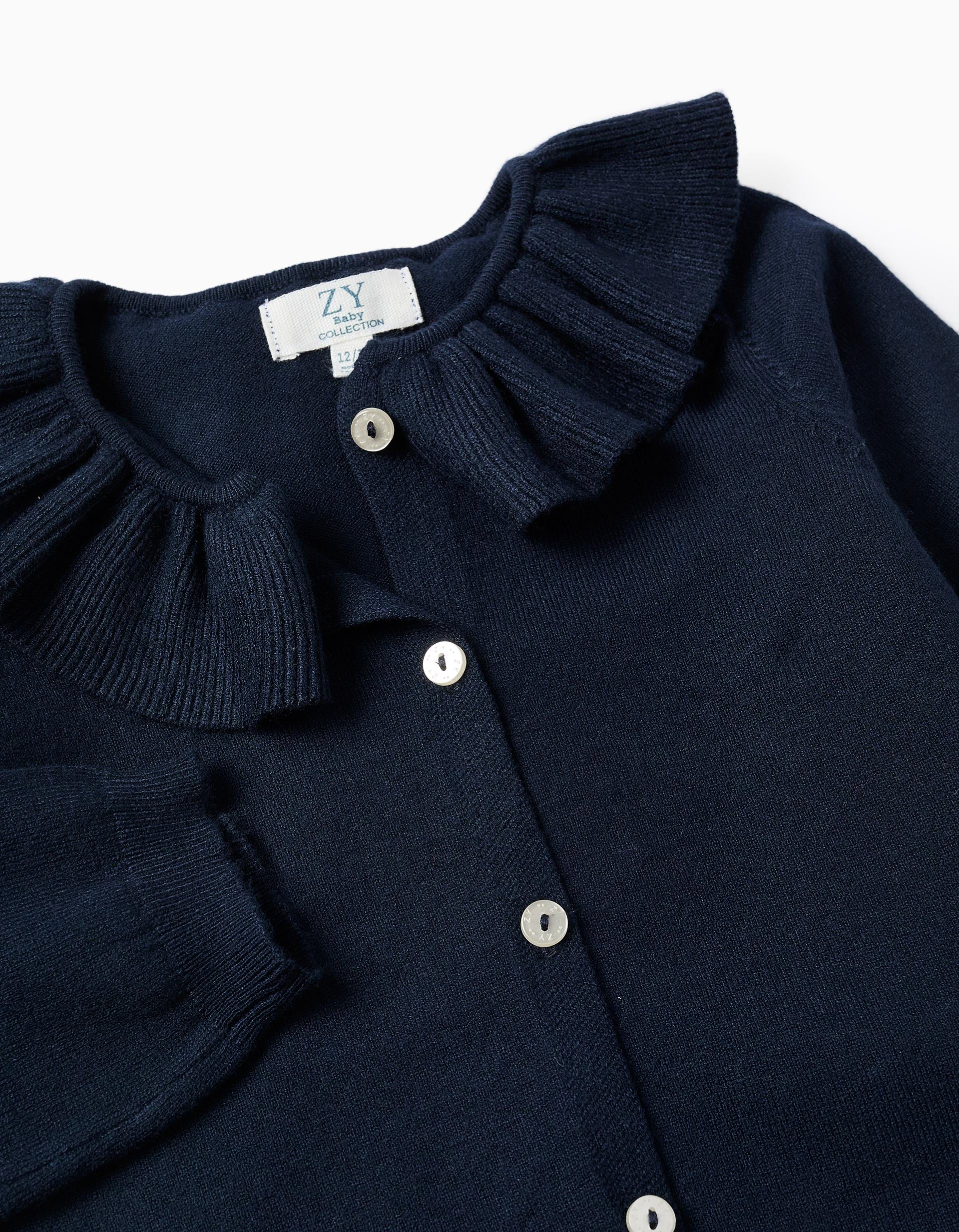 Casaco de Malha com Gola de Folhos para Bebé Menina, Azul Escuro