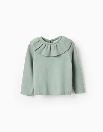Camisola de Malha com Gola de Folhos para Bebé Menina, Verde