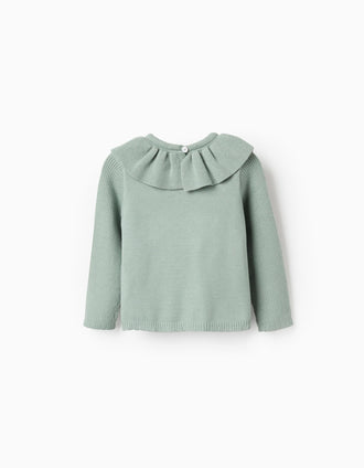 Camisola de Malha com Gola de Folhos para Bebé Menina, Verde