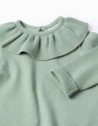 Camisola de Malha com Gola de Folhos para Bebé Menina, Verde