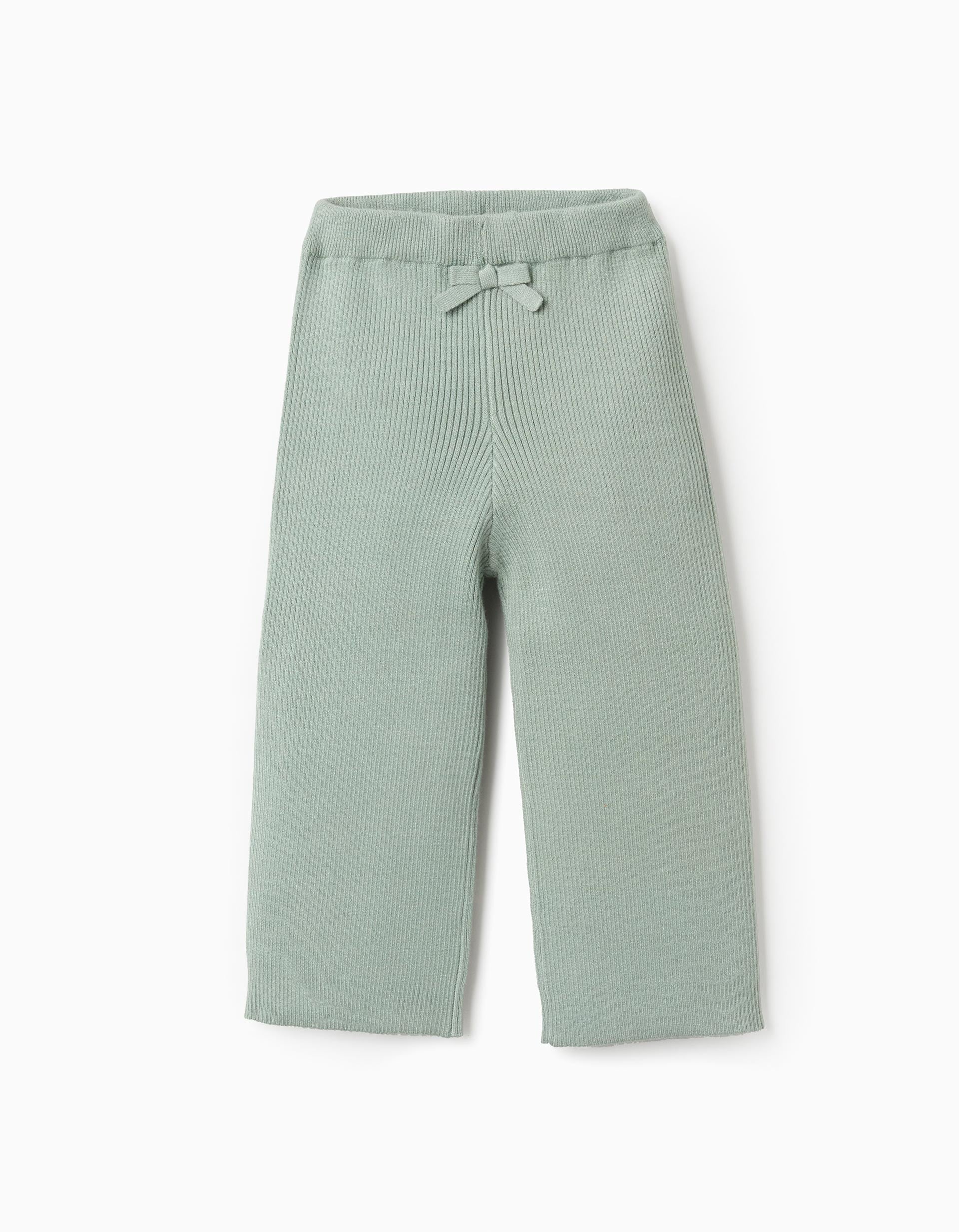 Calças de malha canelada 'flare' para bebé menina, verde