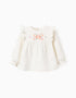 Sudadera Perchada con Flores y Volantes para Bebé Niña, Blanco