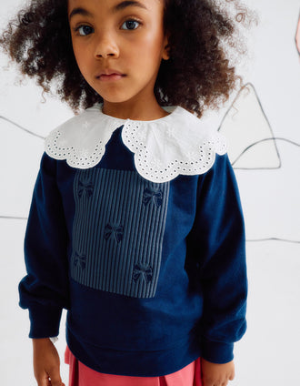 Sweat com Estampado em Relevo para Menina 'Laços', Azul Escuro