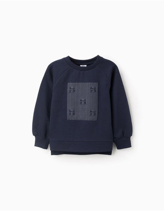 Sweat com Estampado em Relevo para Menina 'Laços', Azul Escuro