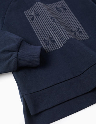 Sweat com Estampado em Relevo para Menina 'Laços', Azul Escuro