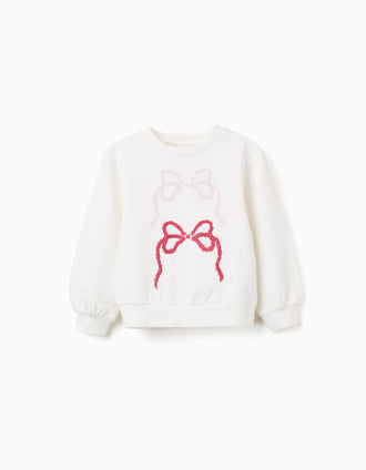 Sudadera de Algodón con Lazos Bordados para Niña, Blanco