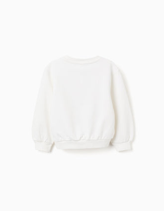 Sudadera de Algodón con Lazos Bordados para Niña, Blanco