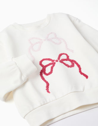 Sudadera de Algodón con Lazos Bordados para Niña, Blanco