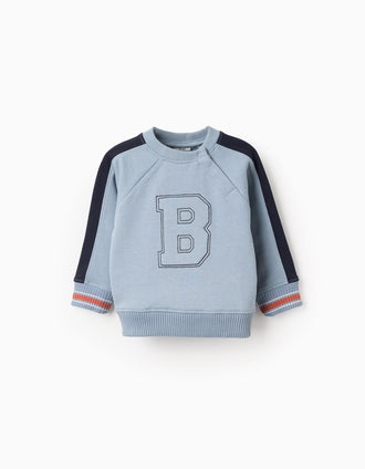Sweat de Algodão com Mangas Raglan para Bebé Menino 'B', Azul