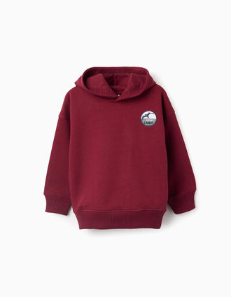 Sweat de algodão cardada com capuz para menino, vermelho-escuro