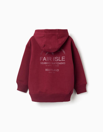 Sweat de algodão cardada com capuz para menino, vermelho-escuro