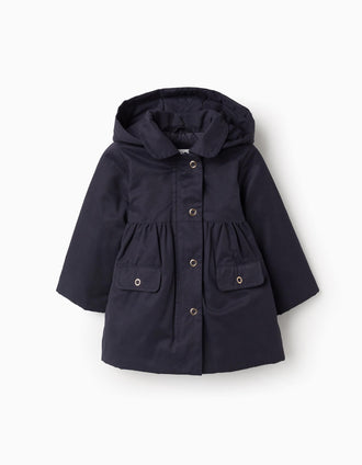 Padded A-Line Parka with Removable Hood for Baby Girls, Dark Blue