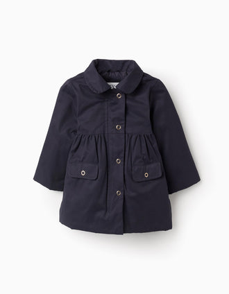 Padded A-Line Parka with Removable Hood for Baby Girls, Dark Blue