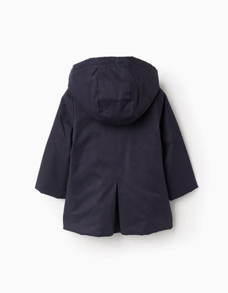 Padded A-Line Parka with Removable Hood for Baby Girls, Dark Blue