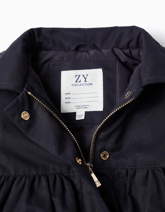 Padded A-Line Parka with Removable Hood for Baby Girls, Dark Blue