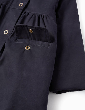Padded A-Line Parka with Removable Hood for Baby Girls, Dark Blue