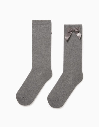 Calcetines Altos con Lazo de Satén para Niña, Gris