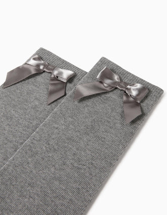 Calcetines Altos con Lazo de Satén para Niña, Gris
