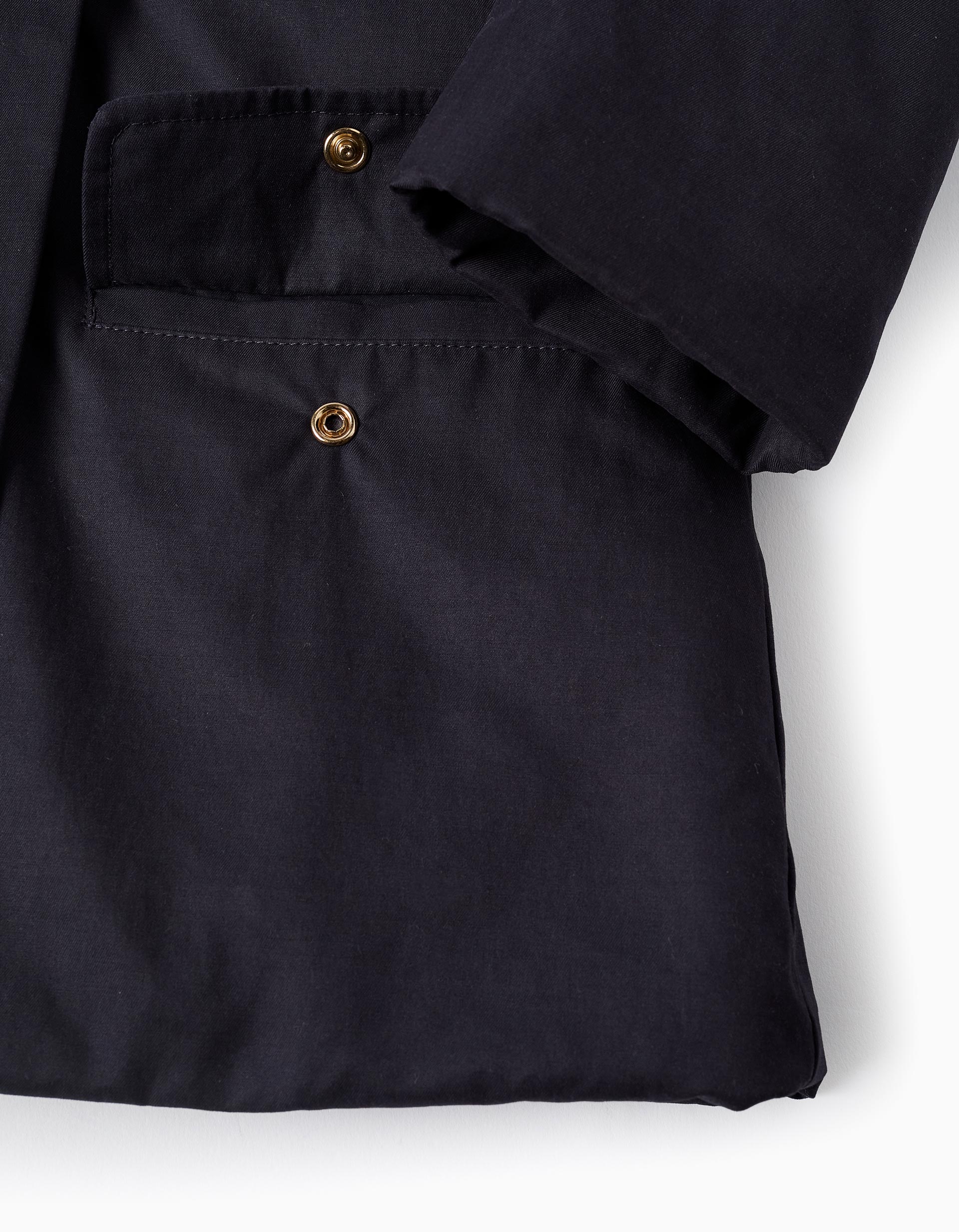 Padded A-Line Parka with Removable Hood for Girls, Dark Blue