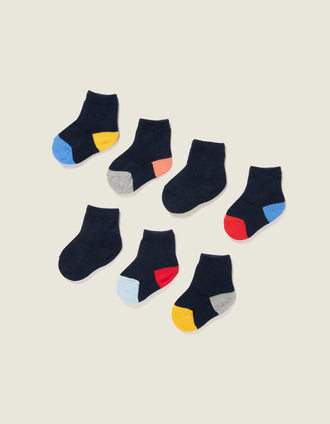 Pack 7 Pares de Calcetines con Detalles Coloridos para Bebé Niño, Azul
