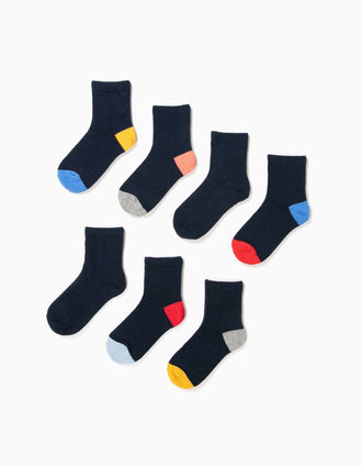 Pack of 7 Pairs of Socks with Colourful Details for Boys, Blue
