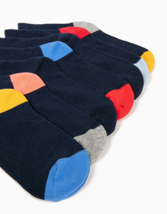 Pack of 7 Pairs of Socks with Colourful Details for Boys, Blue