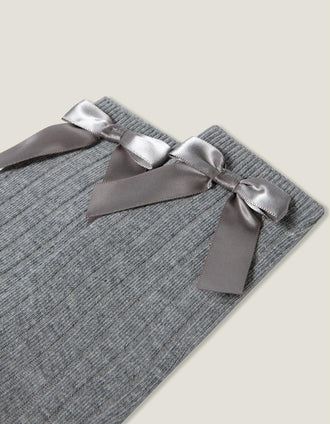 High Socks with Satin Bow for Baby Girls, Grey