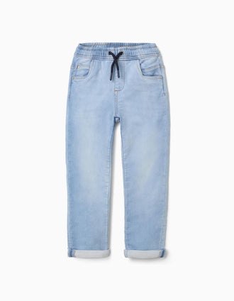 Pantalón jogger vaquero slim fit con cordón para niño, azul claro