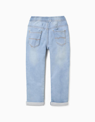 Pantalón jogger vaquero slim fit con cordón para niño, azul claro