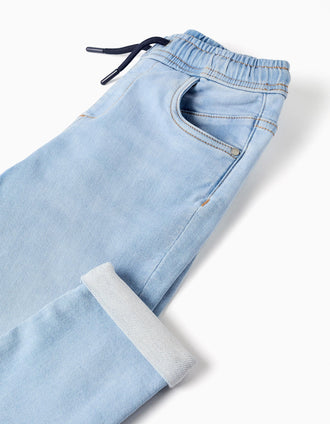 Pantalón jogger vaquero slim fit con cordón para niño, azul claro