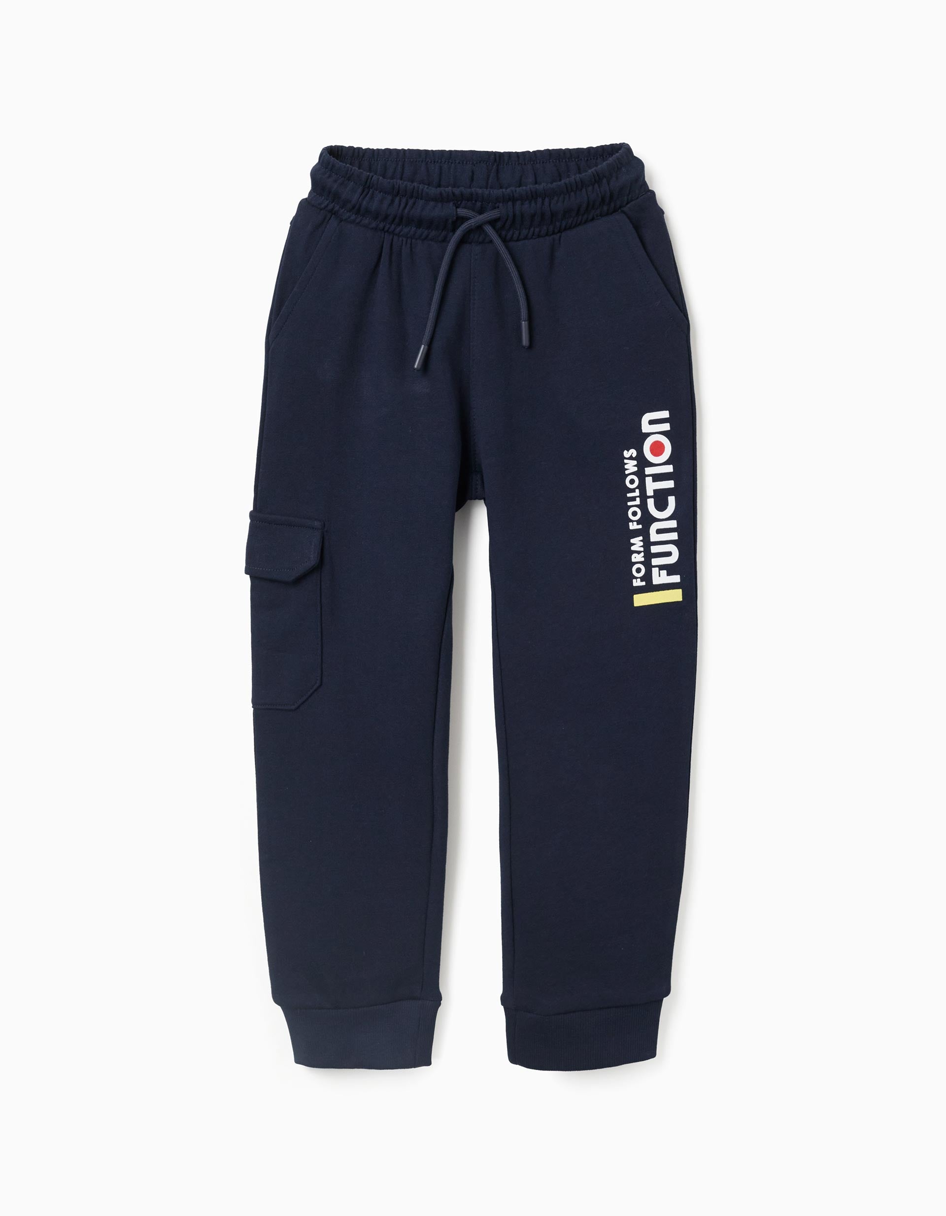 Calças joggers de algodão com bolso cargo para menino, azul-escuro