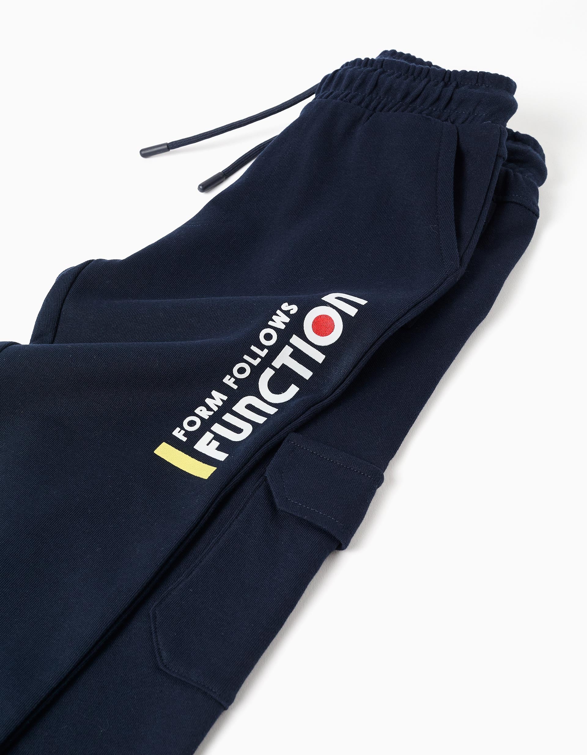 Calças joggers de algodão com bolso cargo para menino, azul-escuro