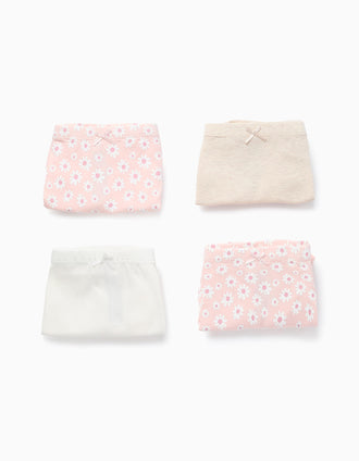 Pack 4 Calzoncillos Lisos/con Motivo para Niña 'Flores', Multicolor