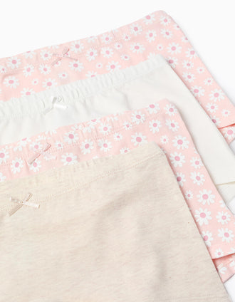 Pack 4 Calzoncillos Lisos/con Motivo para Niña 'Flores', Multicolor