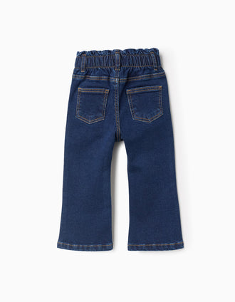Flare Fit Denim Trousers for Baby Girls, Dark Blue