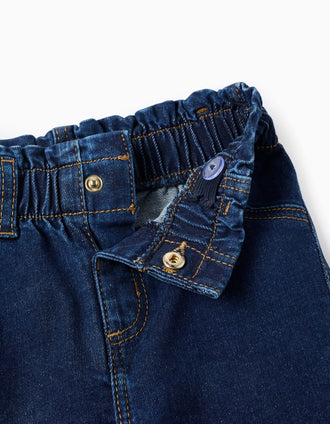 Flare Fit Denim Trousers for Baby Girls, Dark Blue