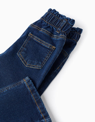 Flare Fit Denim Trousers for Baby Girls, Dark Blue