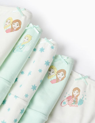 Pack of 5 Briefs for Girls 'Frozen Elsa & Anna', White/Green