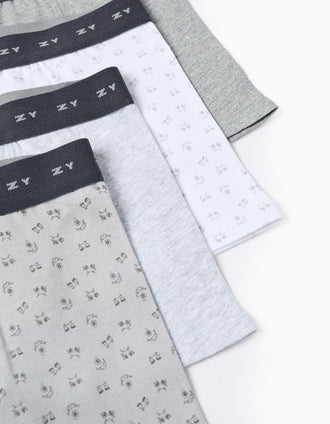 Pack of 4 Boxer Shorts for Boys 'Monsters of Emotions', White/Grey