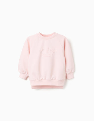 Cotton Sweatshirt with Embossed Croissants Print for Girls, Pink