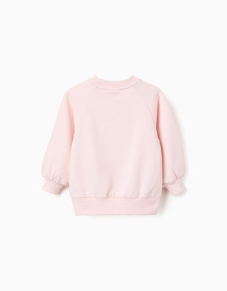 Cotton Sweatshirt with Embossed Croissants Print for Girls, Pink