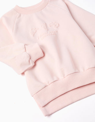 Cotton Sweatshirt with Embossed Croissants Print for Girls, Pink