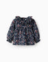 Floral Corduroy Blouse for Baby Girls, Dark Blue