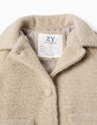 Fluffy Buttoned Jacket for Baby Girls, Beige